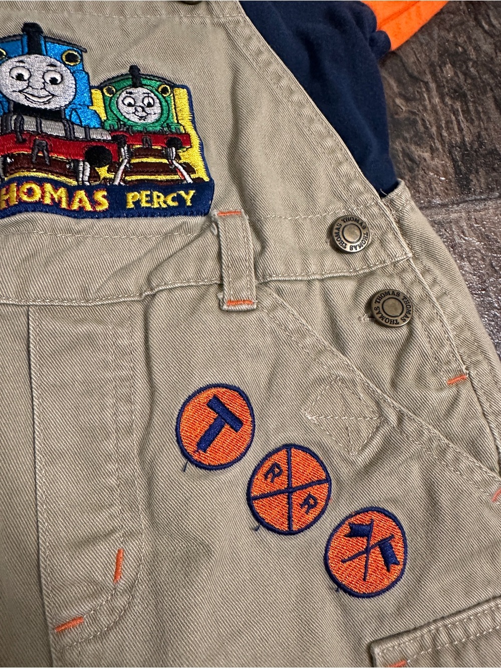 Vintage Y2K Thomas & Friends Toddler Overalls Set Orange Blue Khaki Size 2T - Picture 2 of 12